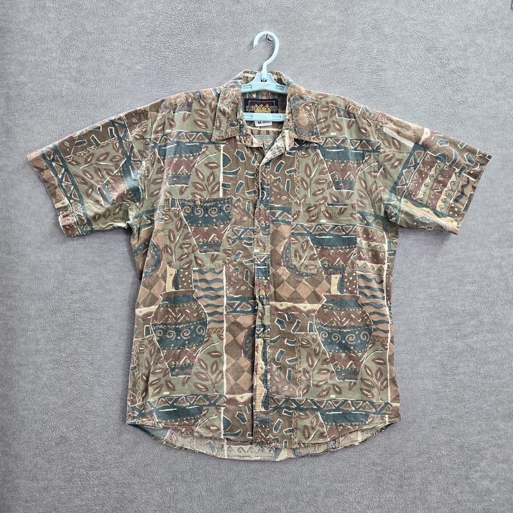 VINTAGE Ralph Lauren Chaps Men Button Up Shirt L Brown Military‎ Logo 80s 90s